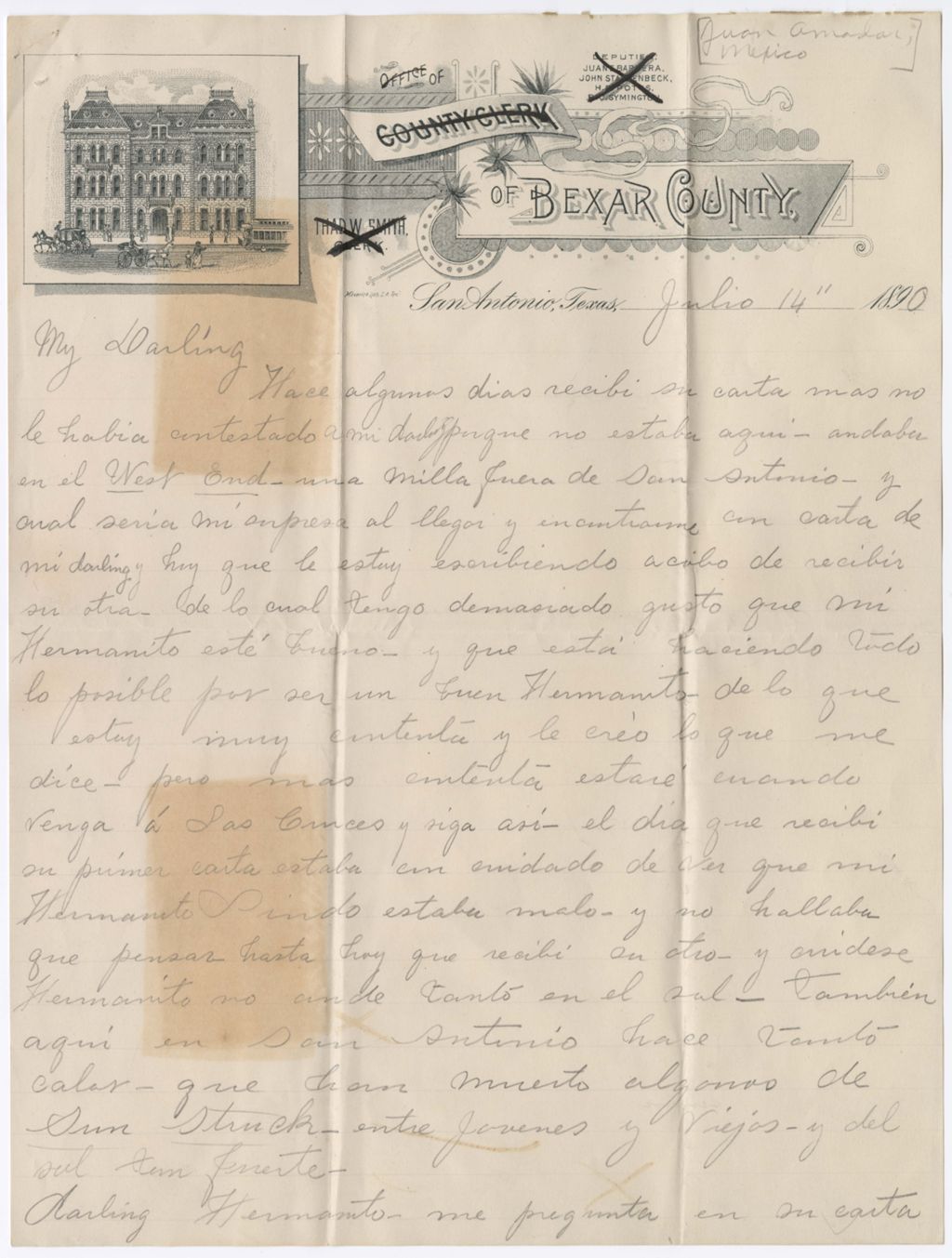 Miniature of Juanita Stevenson to Juan Amador, July 14, 1890