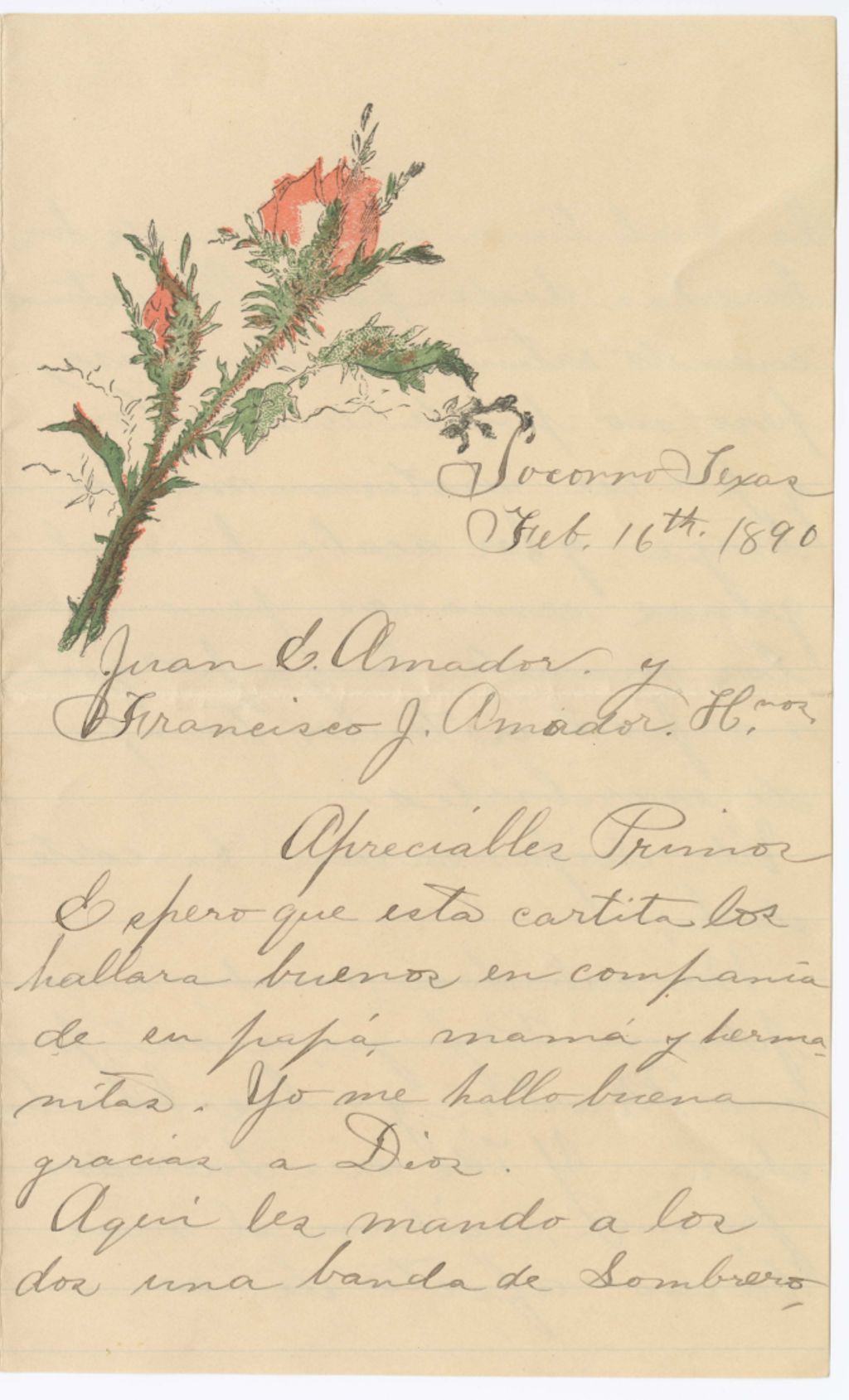 Miniature of AltaGracia J. Apodaca to Juan Amador, February 16, 1890