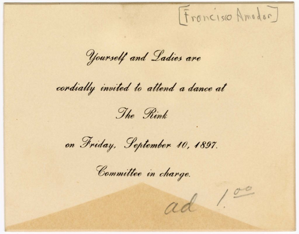 Miniature of Invitation to Francisco Amador for a dance party, September 10, 1897