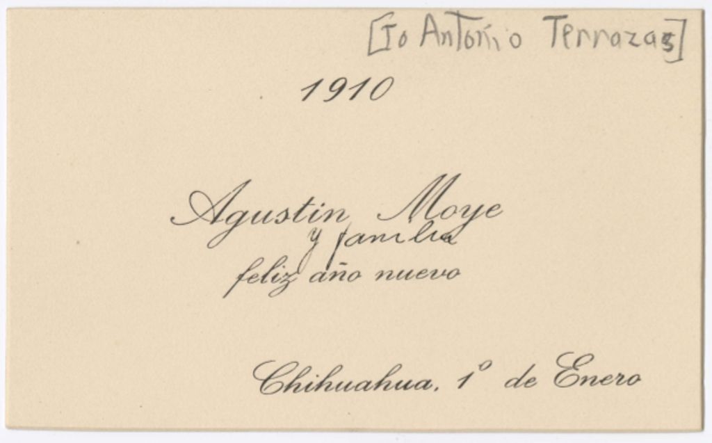 Miniature of Agustin Moye to Antonio Terrazas, January 1, 1910