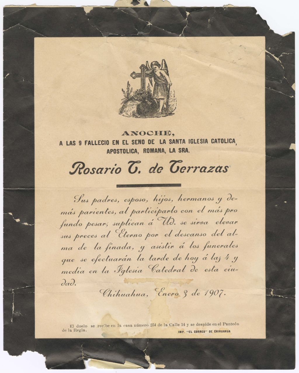 Miniature of Death announcement for Rosario T. Terrazas, January 3, 1907