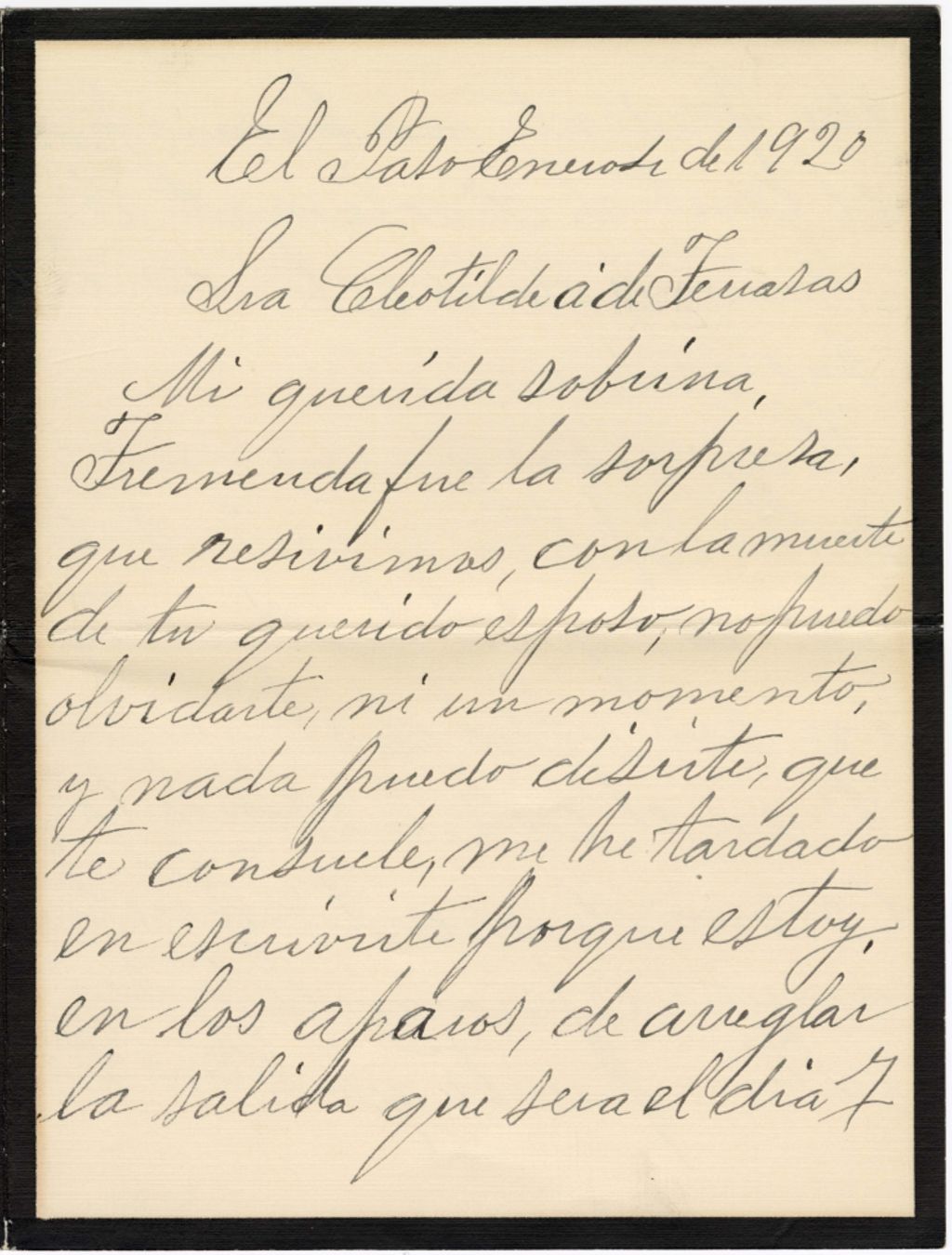 Miniature of Belen R. de Escobar to Clotilde Amador de Terrazas, January 1920